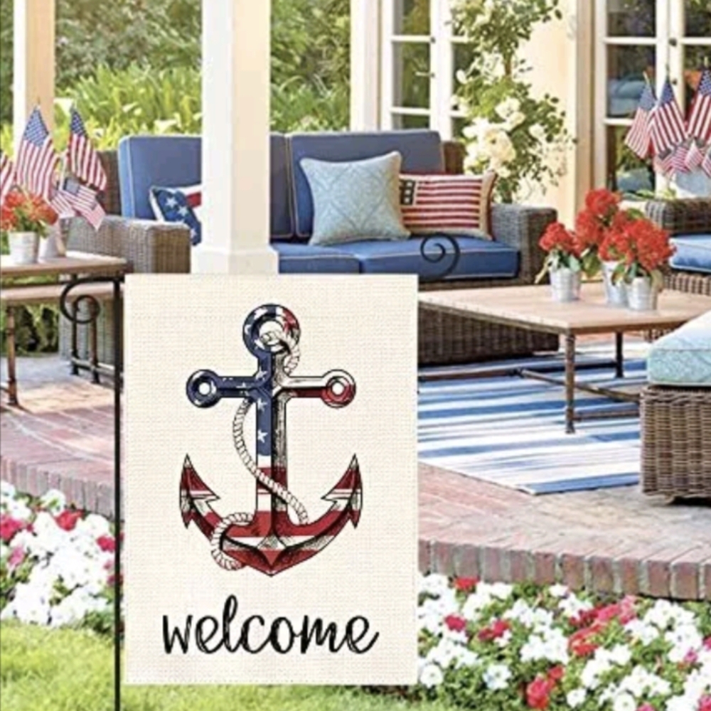 Welcome American Stars and Stripes Anchor Garden Flag Size 12.5 x 18" New